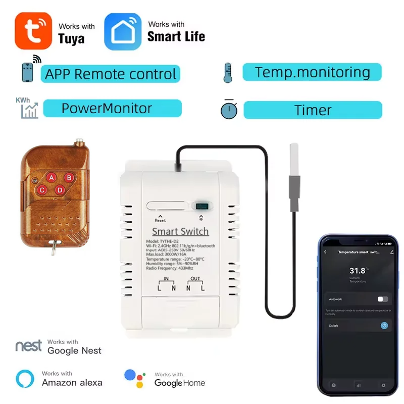 Tuya Wifi 16A/20A Smart Temper - Sonoff Basic Switch avaliação e preço