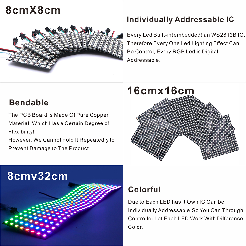 WS2812B SMD5050 RGB Panel LED  - Rgb Led Matrix 8X8 avaliação e preço
