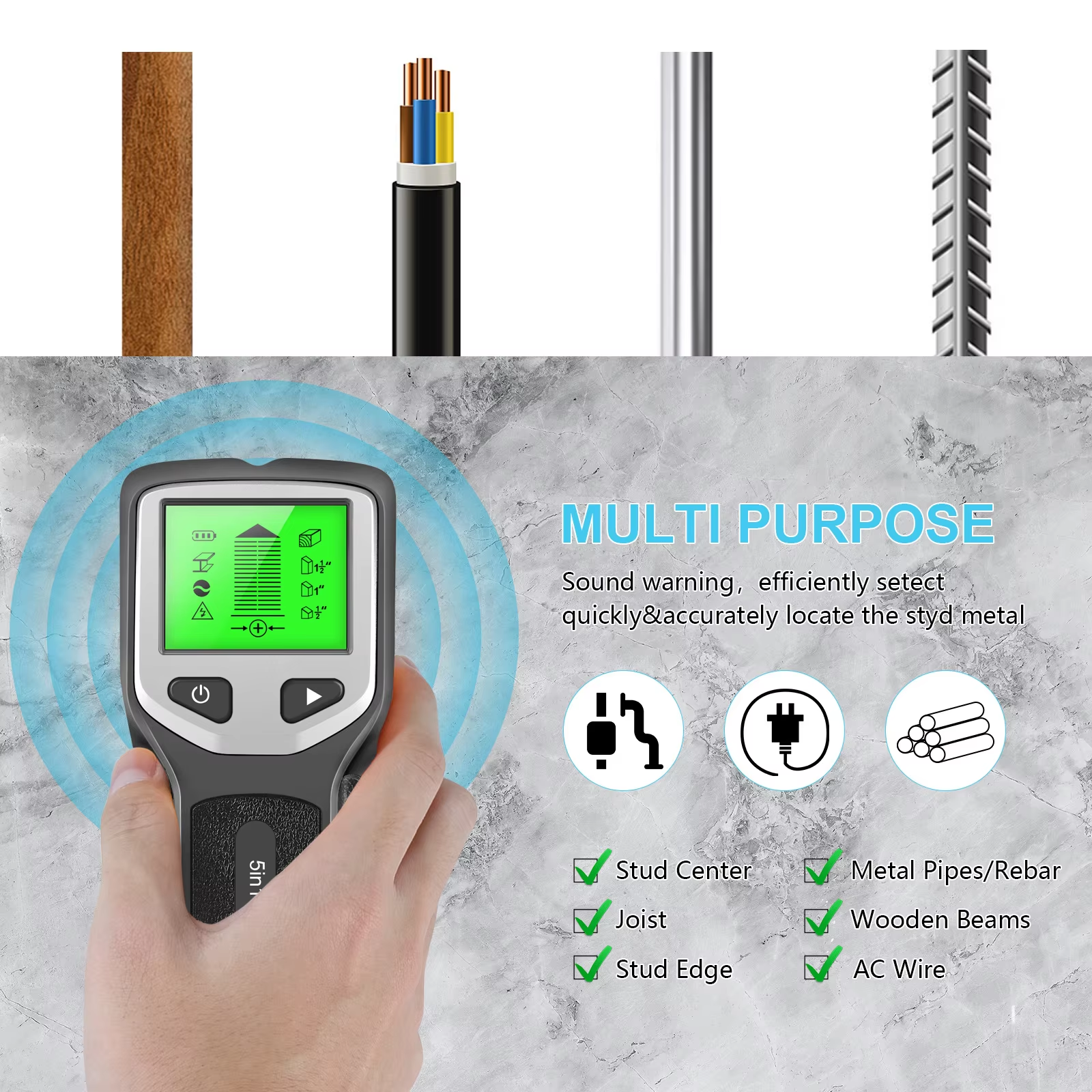 New 5-In-1 Wall Detector Handh - Water Leak Detector Wired avaliação e preço